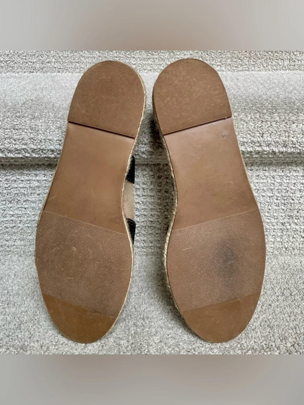 Ellos Women's 11M Faux Black Tan Suede Jute Espadrille Flats Shoes Summer Travel